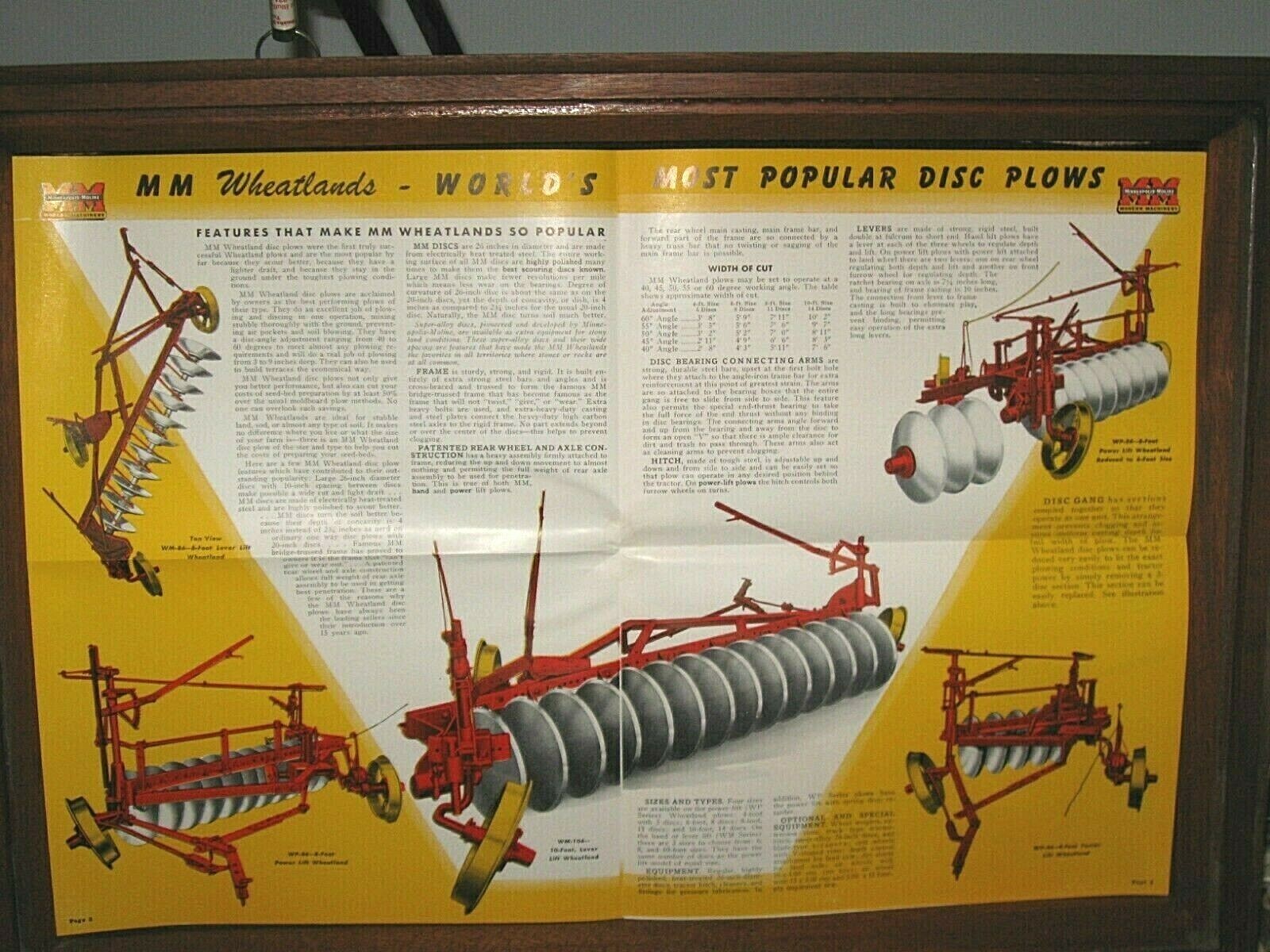 Vintage 1949 Minneapolis Moline MM Tractor Disc Plows Sales Brochure Farm Adv