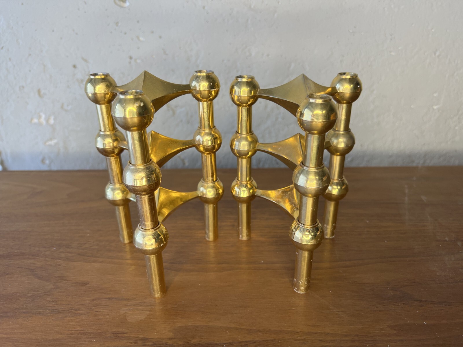 Lot of (x6) Vintage Mid-Century STOFF Nagel Brass Atomic Candlestick Holders