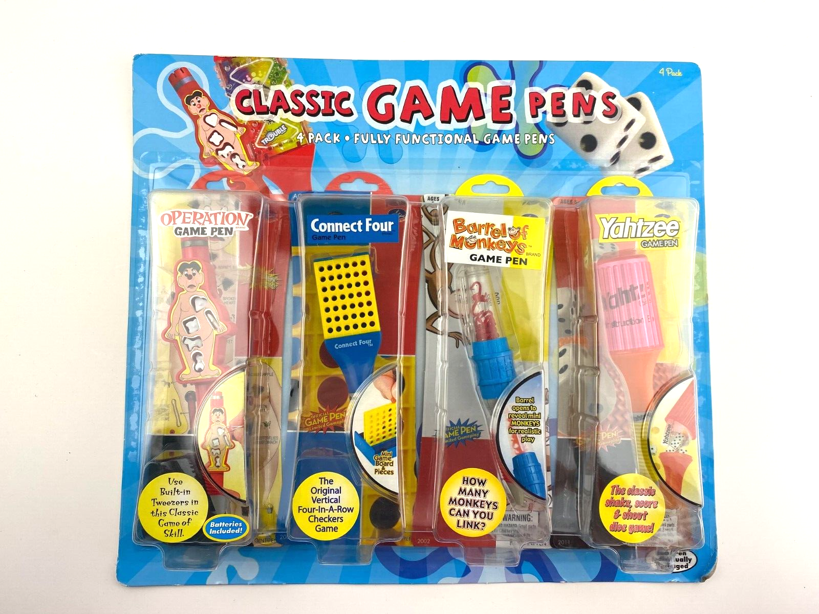 4 CLASSIC GAME PENS - OPERATION - CONNECT FOUR - BARREL OF