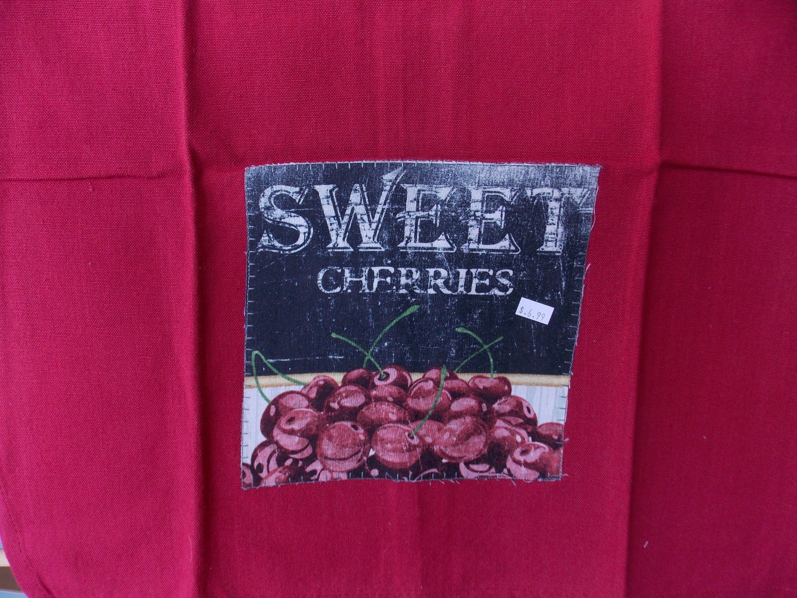 New Hand Applique Dunroven Kitchen Tea Towel Cherries on Red 27