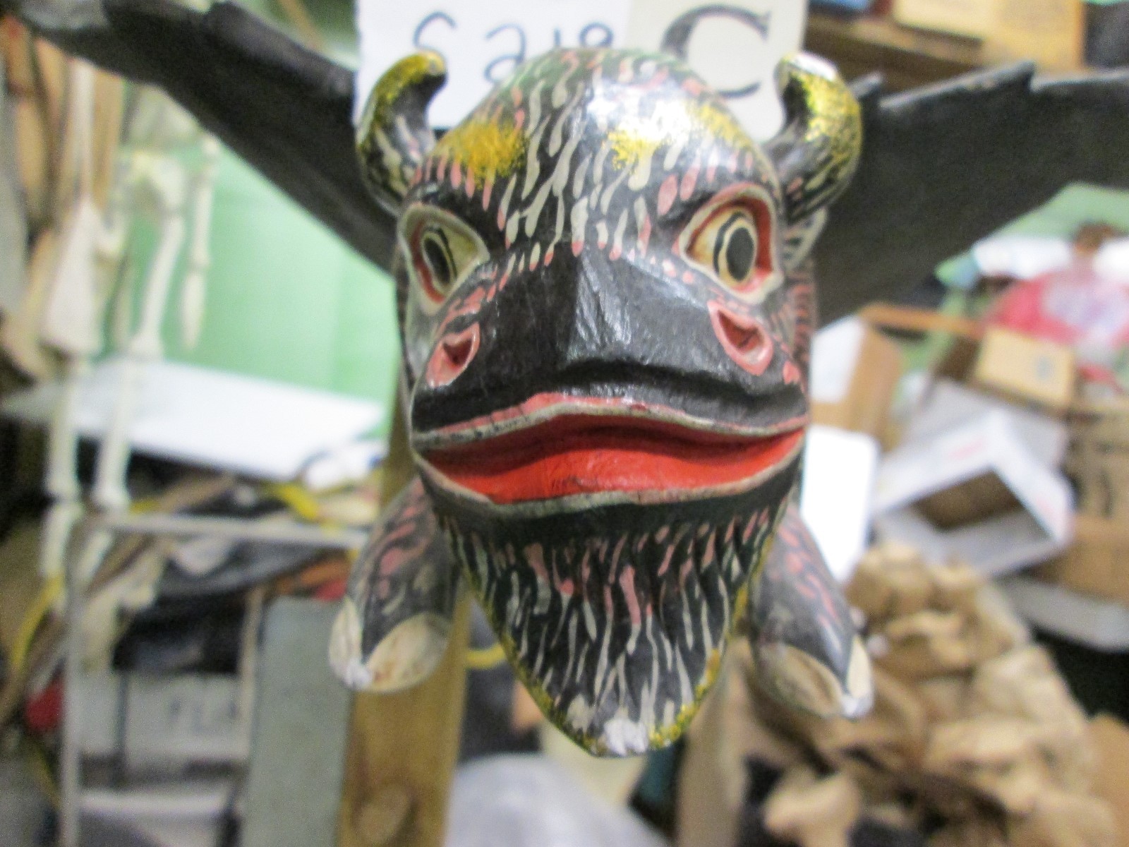 HANDMADE AND PAINTED FLYING BUFFALO SPIRIT EFFIGY