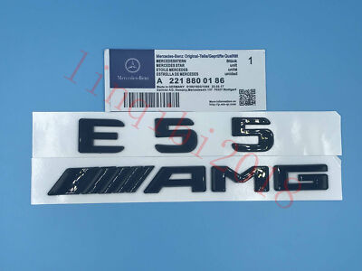 Gloss Black '' E55 + AMG '' Letters Trunk Embl Badge Sticker for Mercedes Benz E55