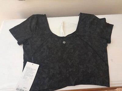 LULULEMON  ALIGN  TEE CROPPED SHORT SLEEVE   DK GRAY  TWO TONE PRINT WMS  12 NWT