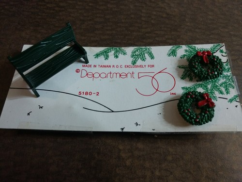 Dept 56 Snow Village Winter 5 Birds Red And Blue PARK BENCH 2 WREATHS