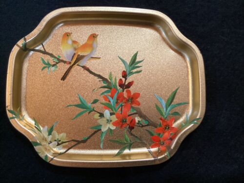 ::8 Vintage Elite Metal Trays England Floral Birds Oriental Pattern Gold Silver