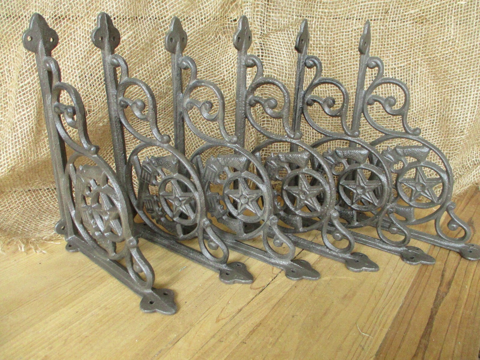 6 Cast Iron Crossed Pistol Brackets Garden Braces Shelf Brackets RUSTIC Western