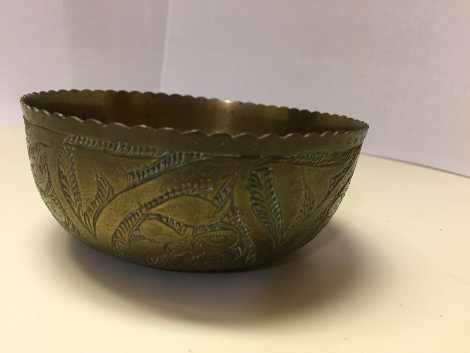 Vintage Engraved Brass Bowl from India
