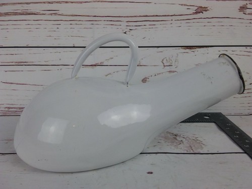 White Enamel Urinal with White Rounded Handle