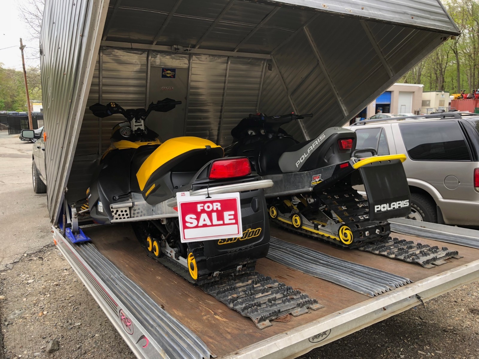 2 Snowmobiles and Trailer! 2004 Polaris X Pro 2004 Bombardier Sky Do R&R Trailer
