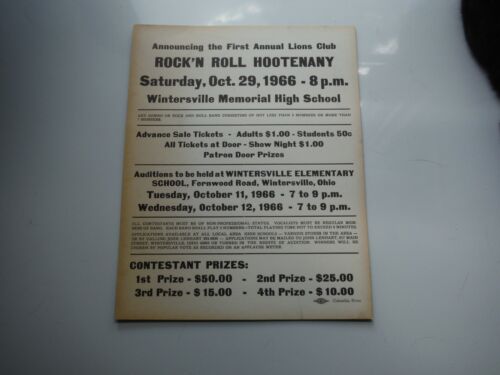 ORIGINAL 1966 ROCK N ROLL CONCERT POSTER RARE LIONS CLUB Wintersville, Ohio
