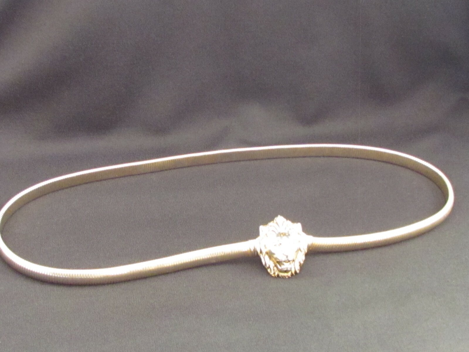 VINTAGE Anne Klein Signed Serpentine Belt Gold Tone, Stretch, Lion Head Buckle