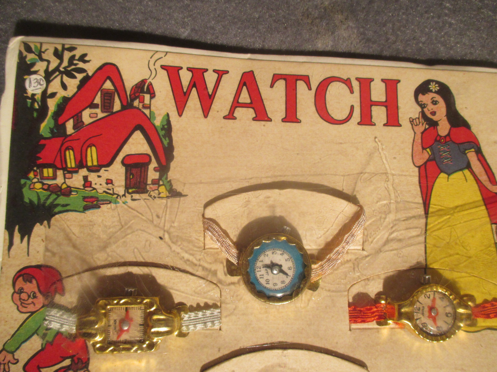 Antique Disney Style Children's Toy Watch Display Card of 12 Toy Watches.