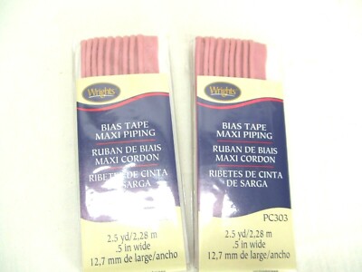Lot of 2 Wrights 303 1233 Rosa Bias Tape Maxi Piping~1/2'' x 2-1/2 Yd (5 Yd)~C