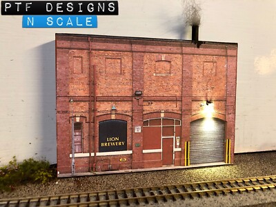 N Scale Brewery Building Flat    Industrial Front 3D Background w/ LED Walthers