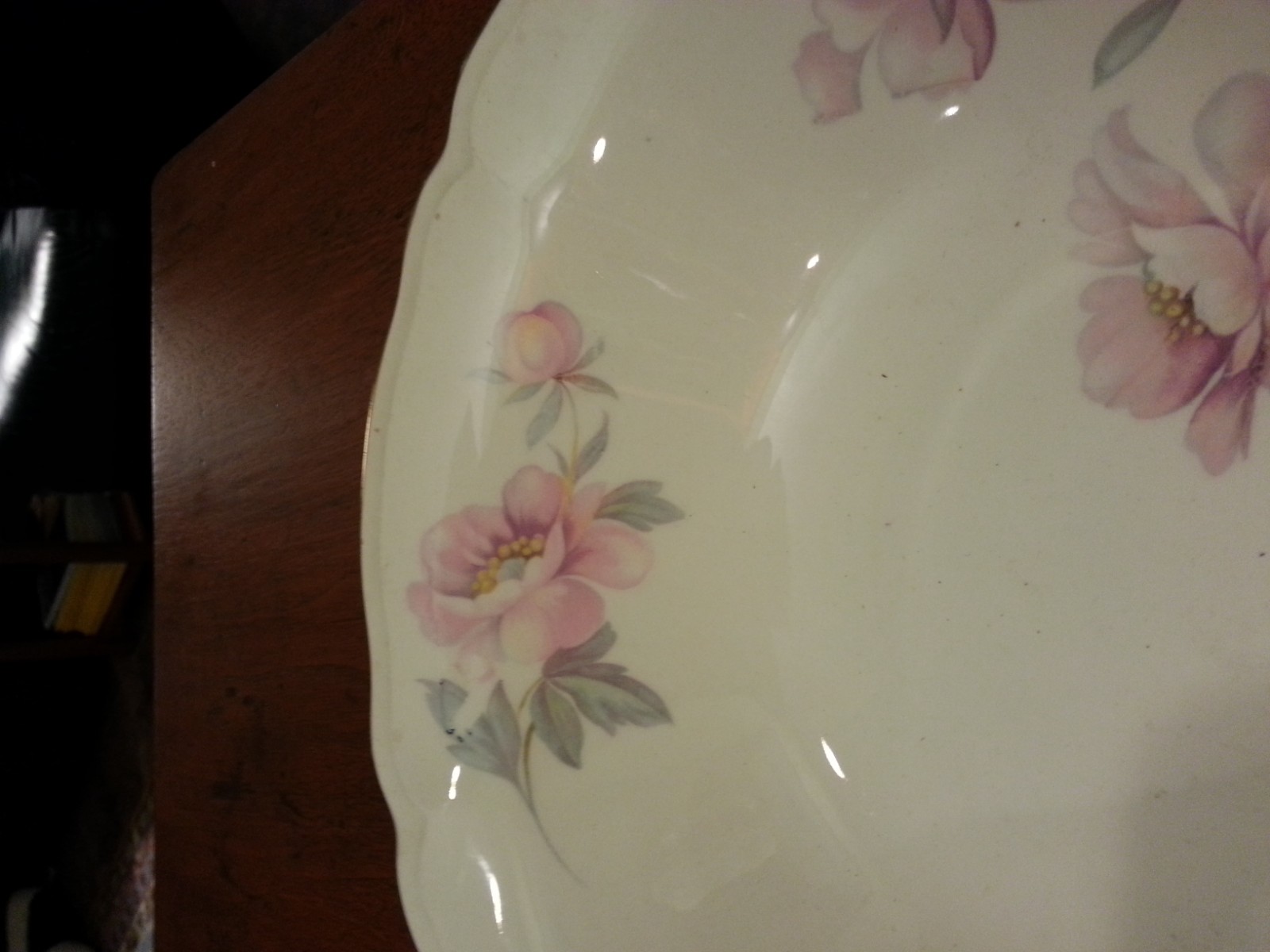 Vintage Edwin Knowles China Serving Bowl Semi Vitreous, Pink Floral, collectible