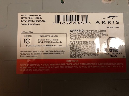 ARRIS DCX3520e-M HD Dual Tuner DVR Cable Box HDMI PHASE-1 / 500GB Hard Drive