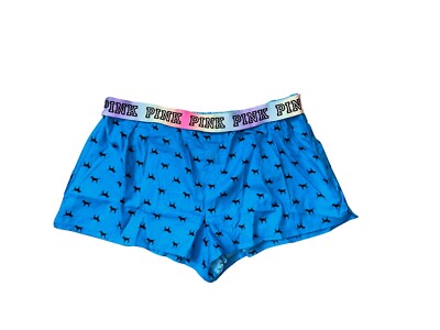 Victoria's Secret Pink Flannel Sleep Short Boxy Color Blue Dog Logo NWT