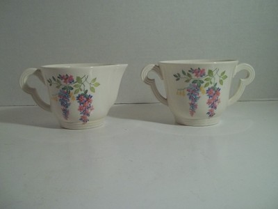 Vtg Edwin Knowles China Creamer Sugar Bowl Pink and Blue Flower KNO 1267 41-6