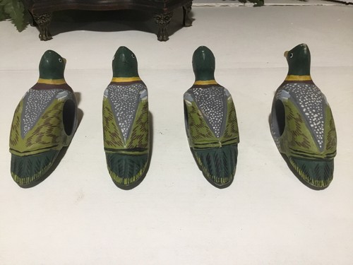 WOOD DUCK Napkin Rings Set Handmade Handpainted 4.5” Long