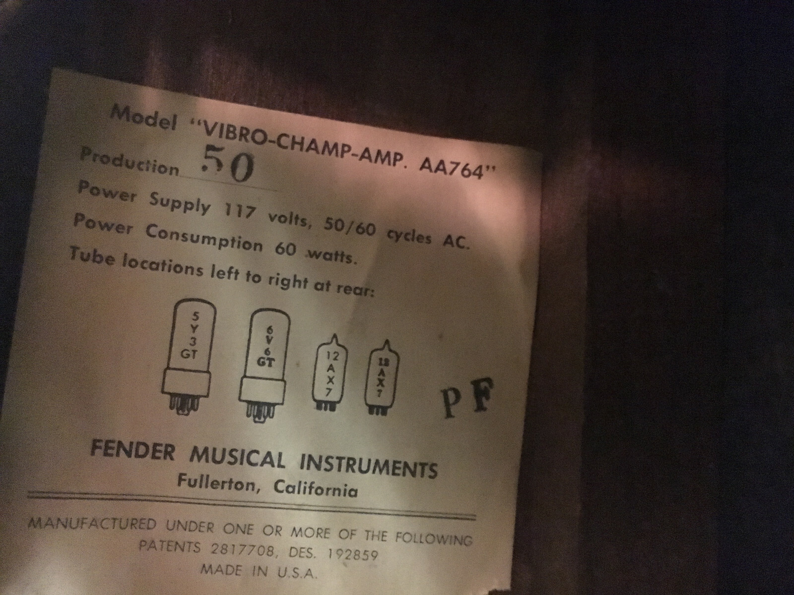 Fender Vibro Champ 1966 Blackface Original  Guitar Combo Amp