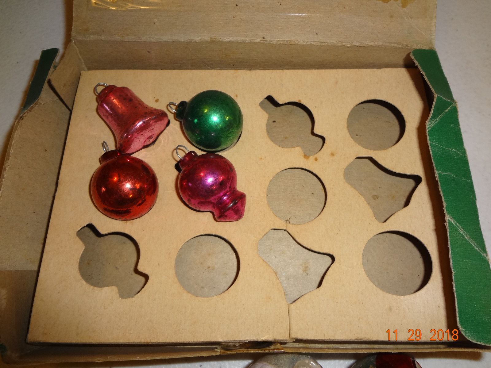 Vintage Miniature Glass Ornaments with box - 2 Vintage Indent Christmas Ornament