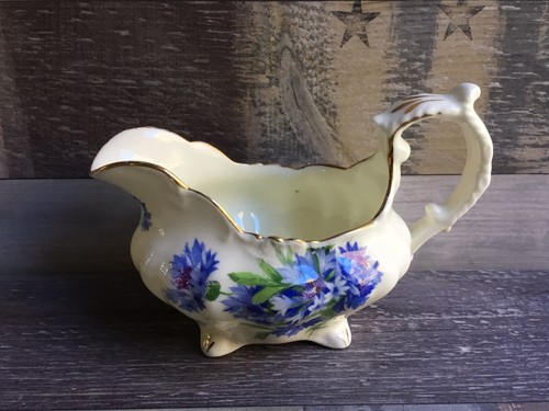 1940 Royal Hammersley Creamer Cornflower Blue Flower Pattern Bone China England
