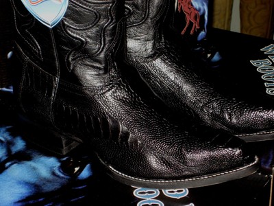 Pre-owned Wild West Boots Wild West Black Genuine Ostrich Leg Western Cowboy Boot J-toe (ee+) 2990505