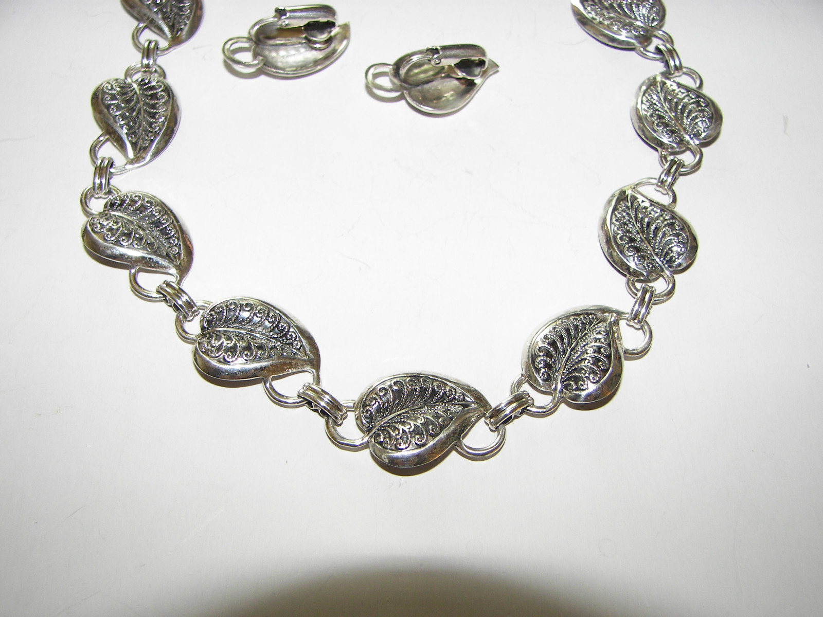 Vintage Danecraft Sterling 18 inch necklace matching clip on Earrings