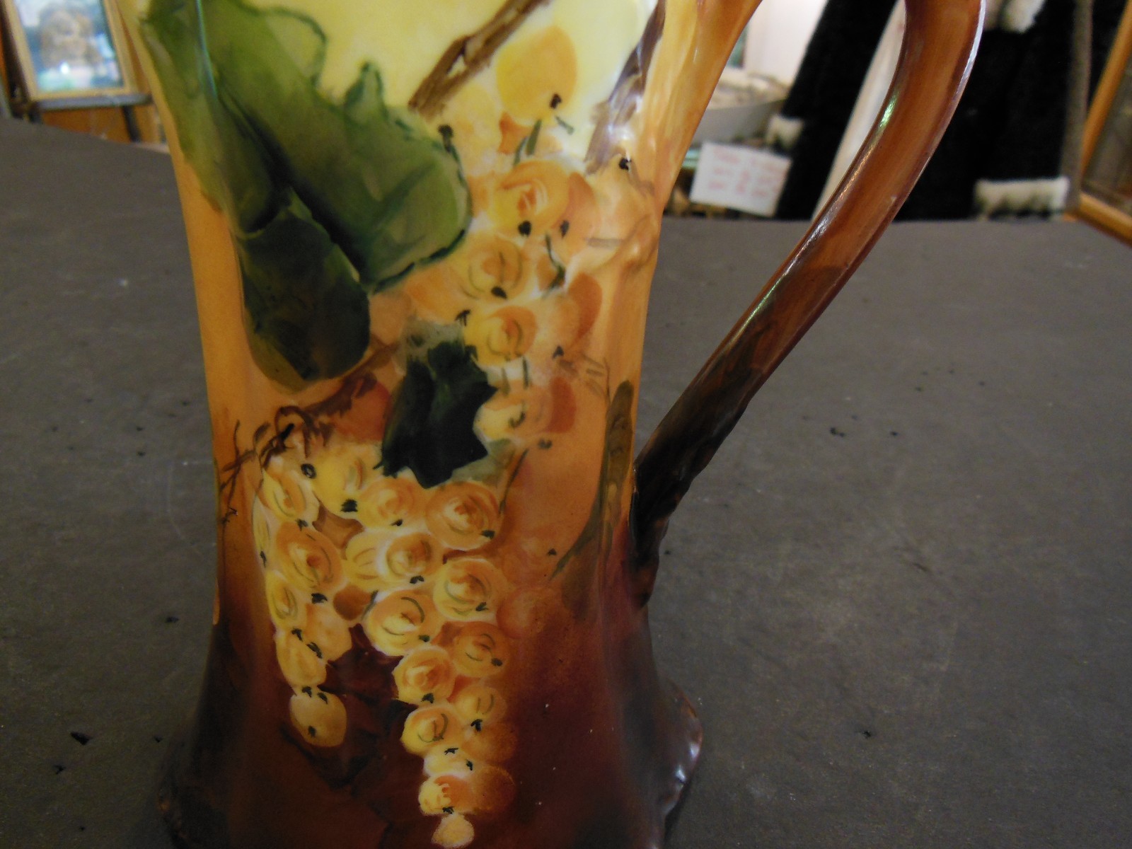 Antique Haviland Limoges pitcher, Hand painted grapes. Dated 1901