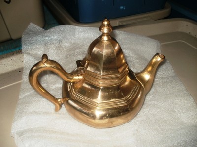 ANTIQUE BRASS TEAPOT ****STERLING SILVER LINED ****