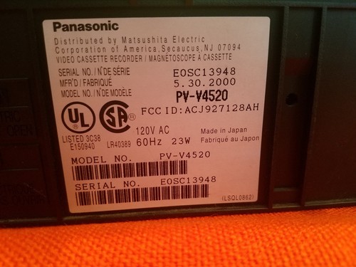 Panasonic PV-V4520 VCR VHS Player Omnivision 4 Head Hi-fi Stereo VCR Plus Tested