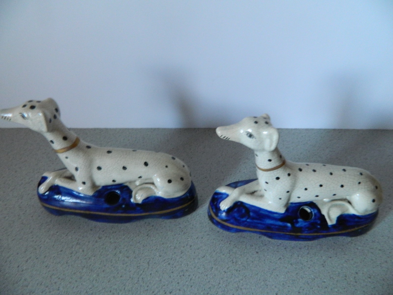 Antique Staffordshire Greyhound or Whippet Dog Pen Holder Pair Porcelain Figurin