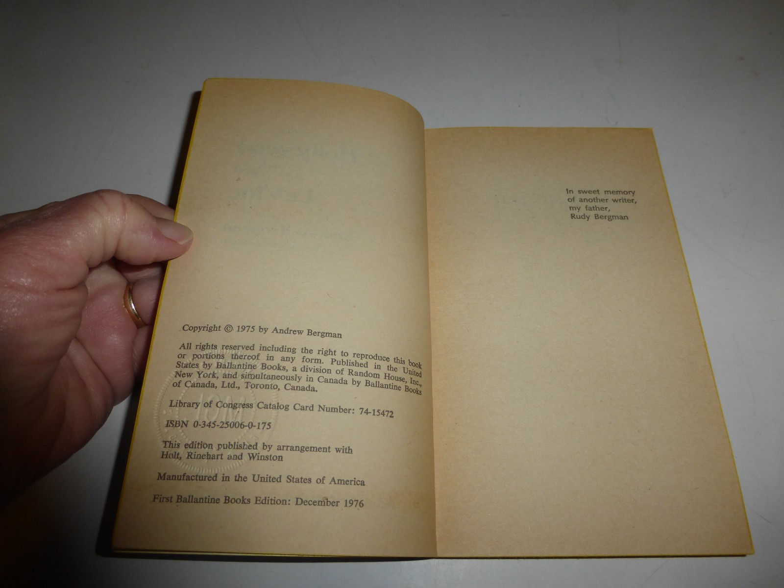 HOLLYWOOD AND LEVINE by Bergman, Rare US Ballantine Crime Pulp, PB, 300