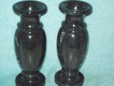Older Pair Of Landscape & Seascape Design Marble Vases    w/ Asian Mark