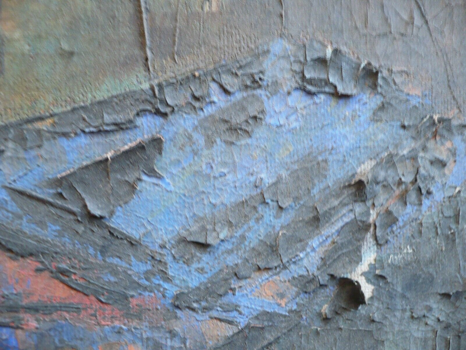 MYSTERY OLD ART - NEEDS RESTORATION, MODERN SEMI ABSTRACTION BOATS COLORFUL OIL