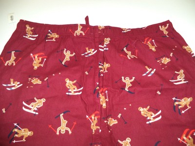 New Mens Size XXL Old Navy Red Flannel Pajama Lounge Pants Skiing Ginger Bread