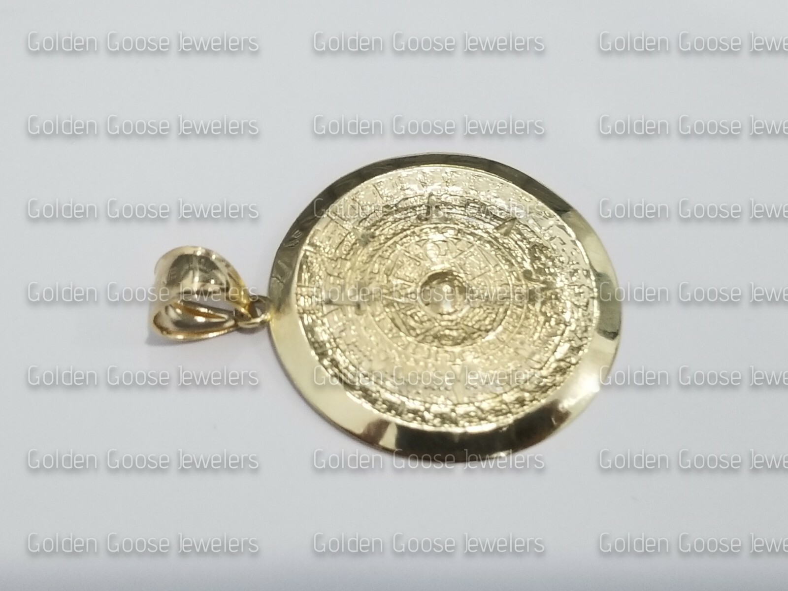 Pre-owned Aztec Sale Real Yellow Gold  Sun Mayan Calendar Pendant Charm Diamond Cut Unisex