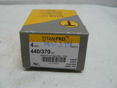 Titan Pro TOCF4 motor run capacitor oval 4 MFD 440/370 vac new