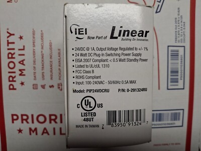 Linear PIP24VDCRU 1A Plug-in-Power Supply, 24VDC, 24W, 0-291324RU