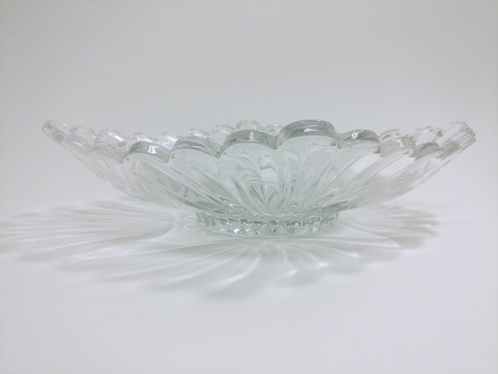 Clear Lead Crystal Candy Dish Bowl Oval w Round Cut Edges & Swirel