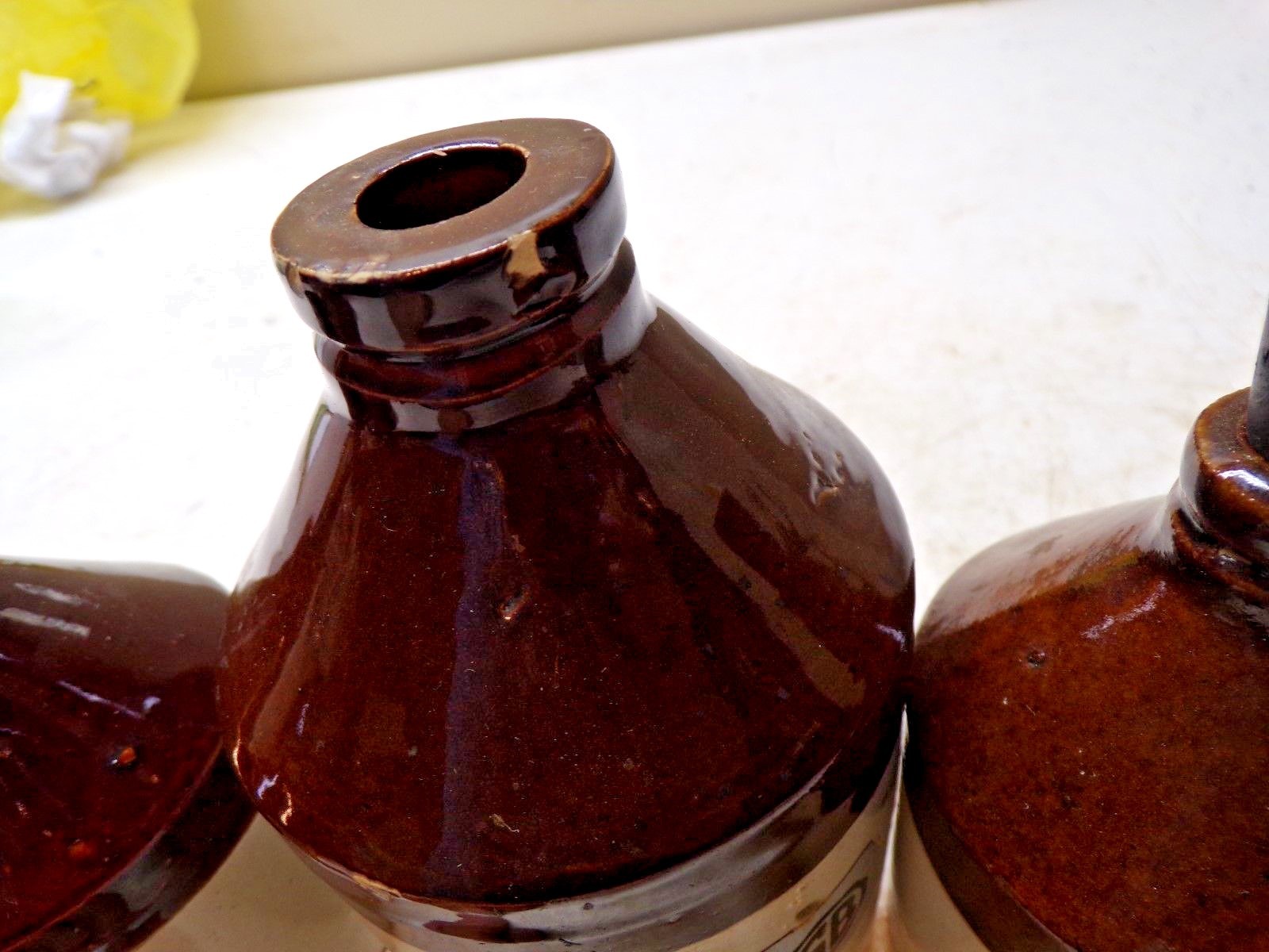 4 EMPTY Old Crock Drug Store Jugs Marked Mercury