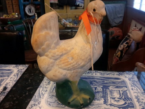 Vintage Chalkware Easter Chicken Large Thick Chalk Painted OLD 13