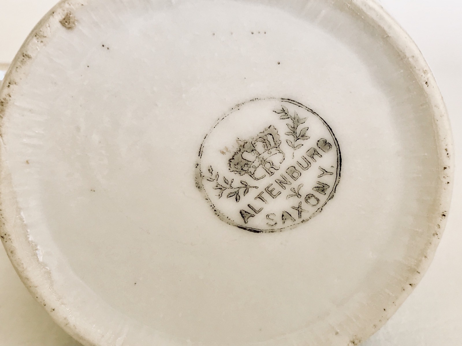 Antique Pretty Cup Mug Luster Porcelain Floral Raised Texture “Present” Germany