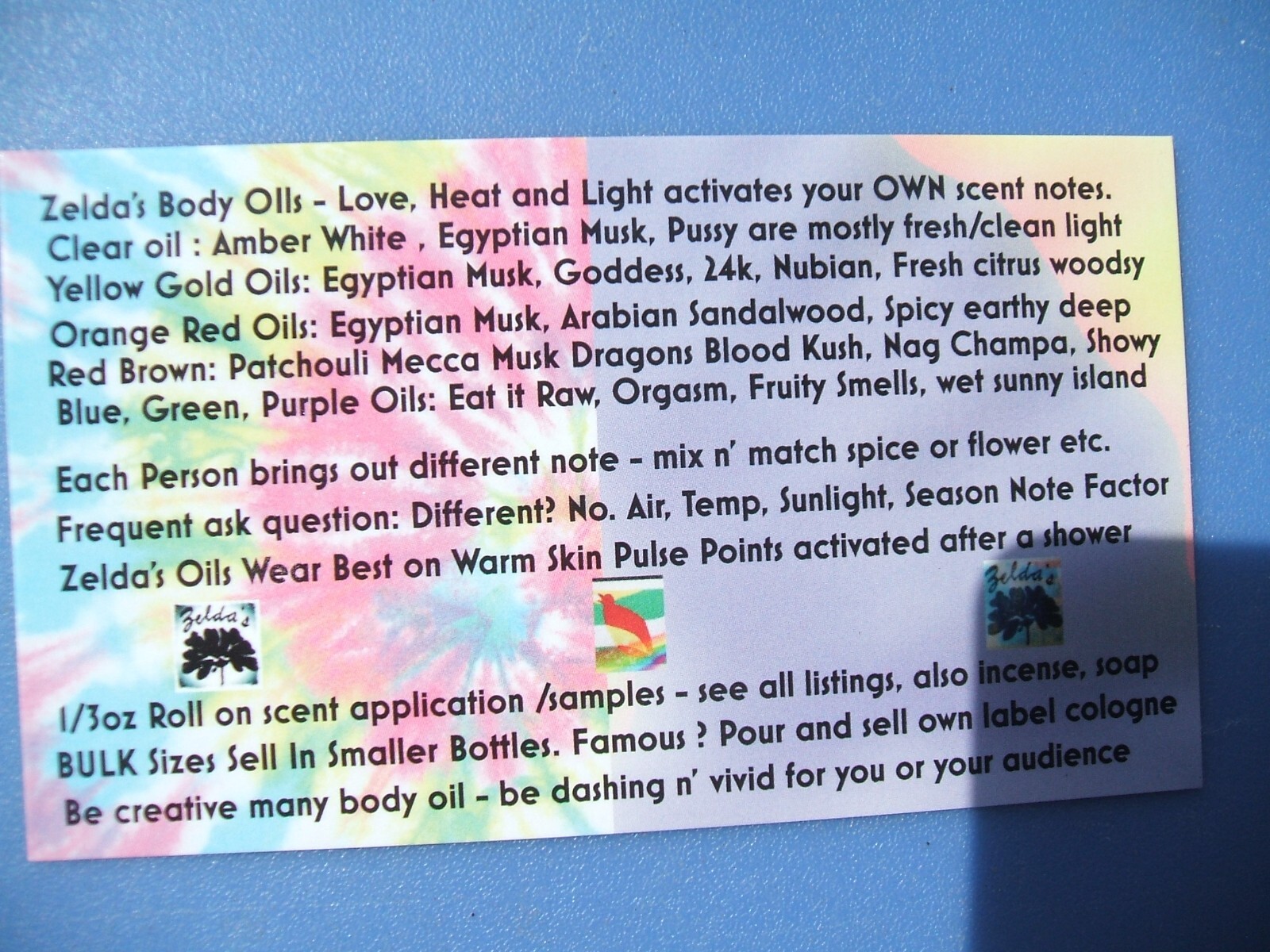 Zelda's Pure Perfume Body Oil Egyptian Musk More Choices 1/3oz Roll On Bottles