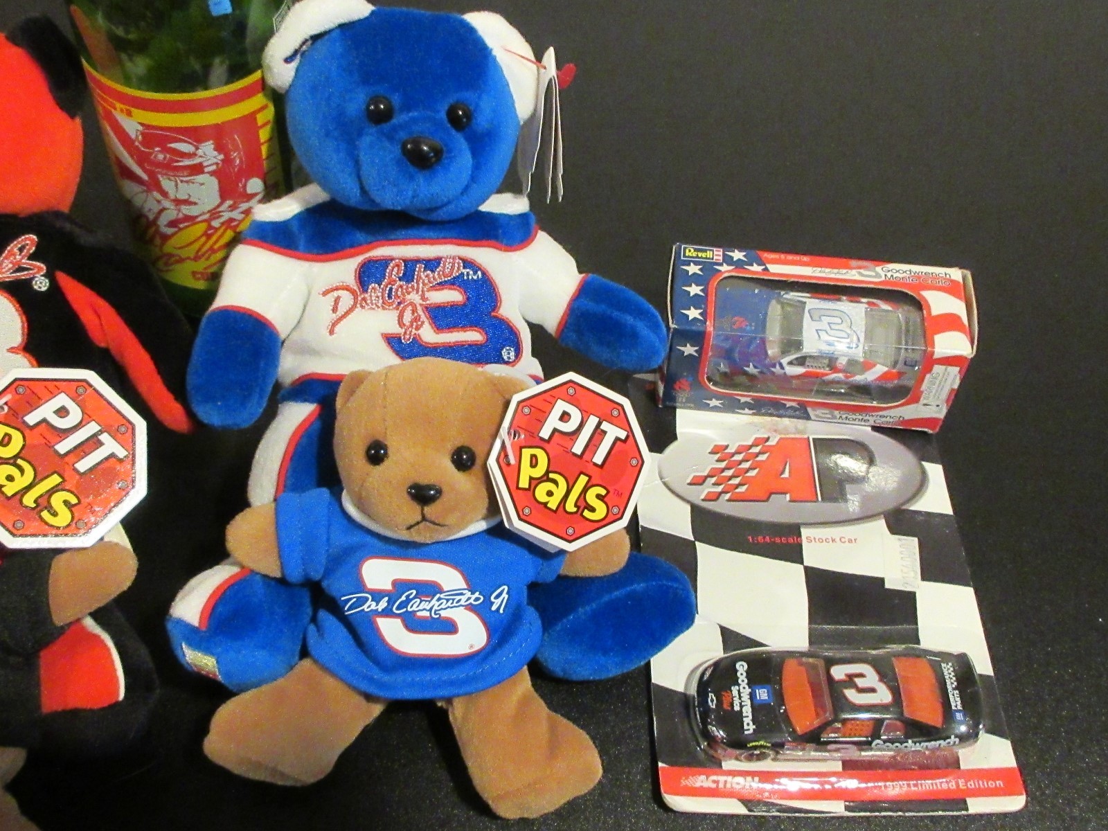 5 Dale Earnhardt Teddy Bears + 1 Sun Drop Soda + 2 Diecasts Cars + 3 Pictures