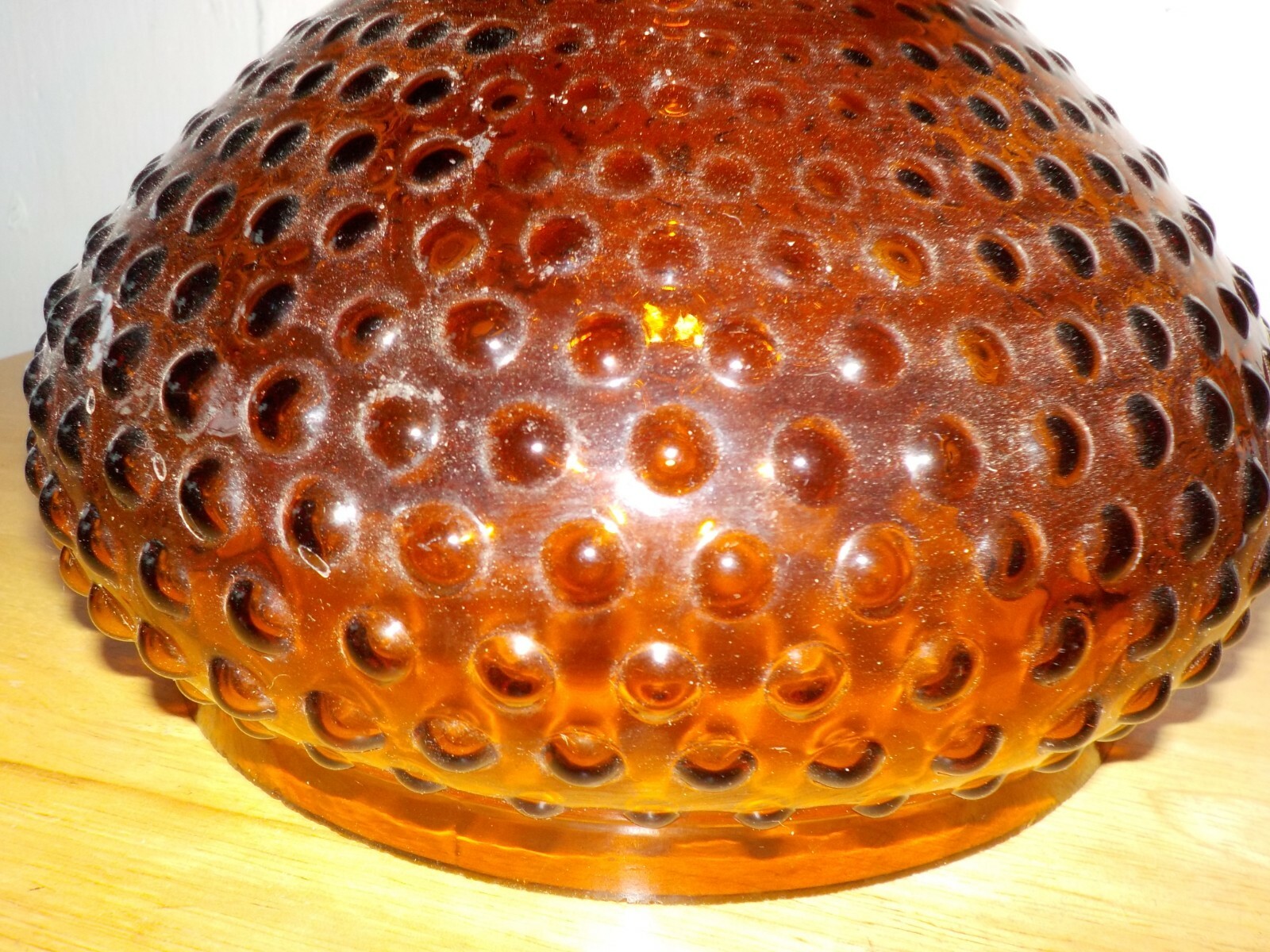 VINTAGE AMBER GLASS HOBNAIL PATTERN HURRICANE OIL LAMP SHADE 6 3/4