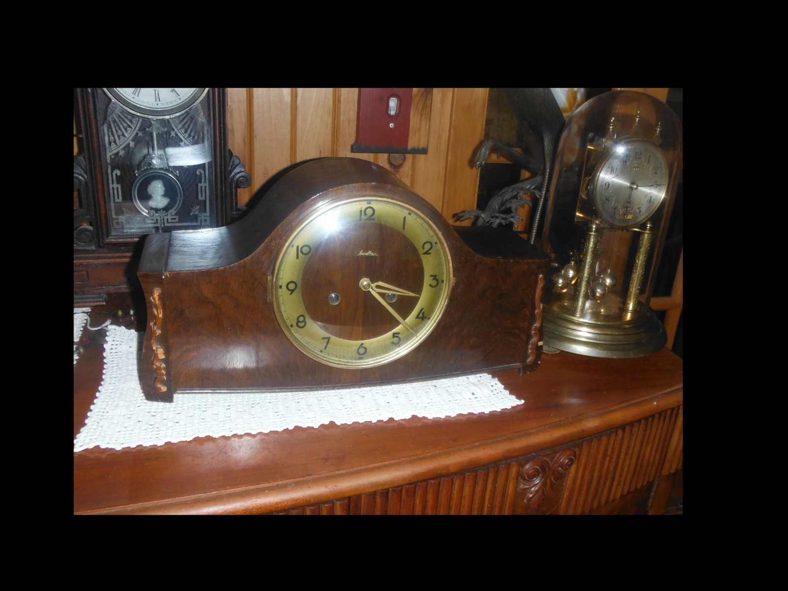 Vintage Fredrick Mauthe German Walnut Mantle Shelf Clock Triple Chime Working