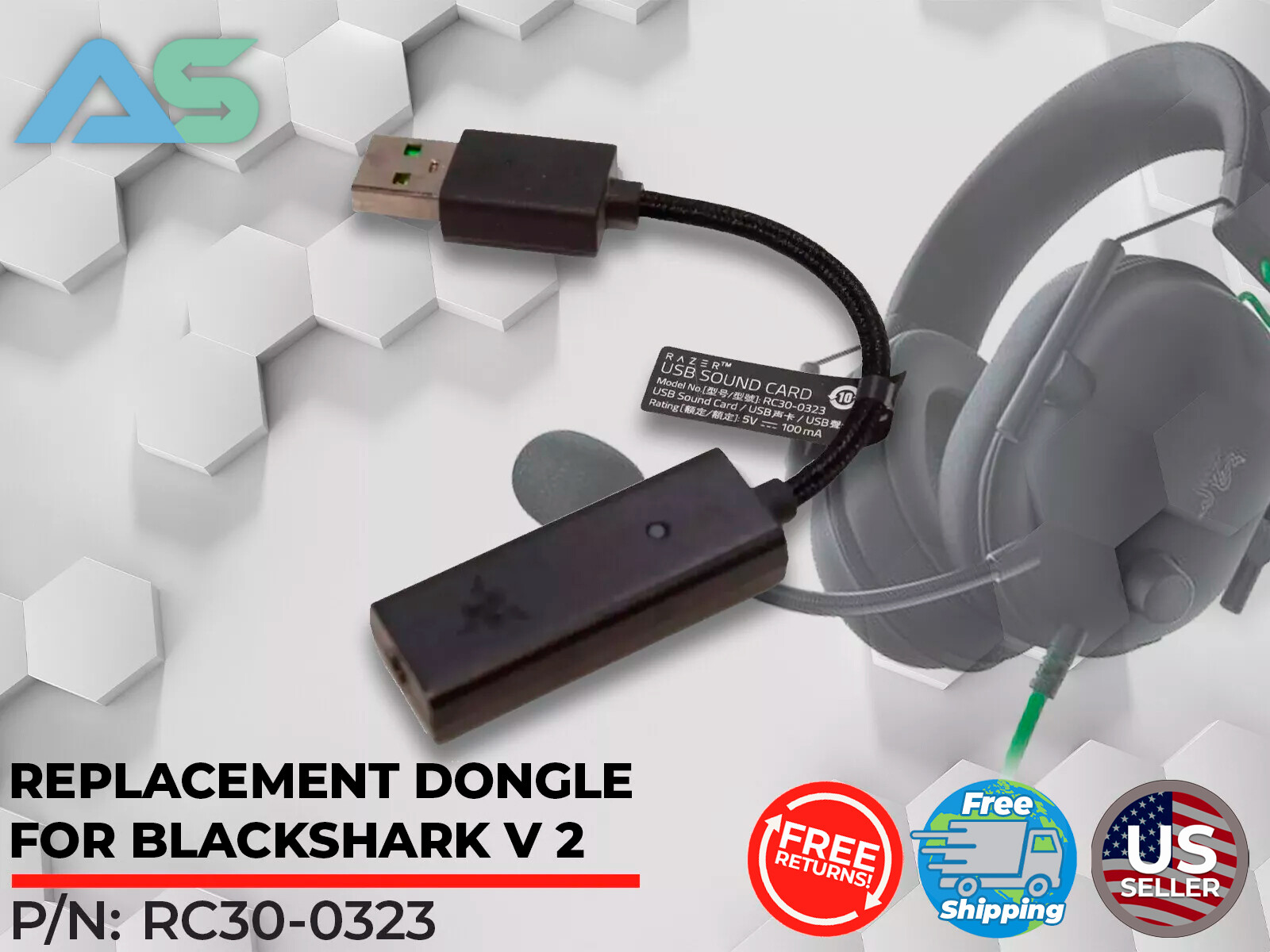 Razer BlackShark V2 Gaming Headset Sound Card USB Adapter ONLY RC30-0323 Razer BlackShark V2 Gaming Headset Sound Card USB Adapter ONLY RC30-0323