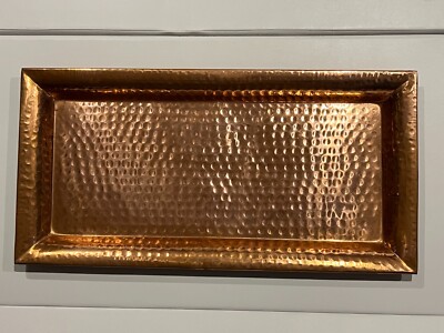 Large Solid Copper Hammered Rectangular Serving Tray, 28'' x 14'' x 2'' High