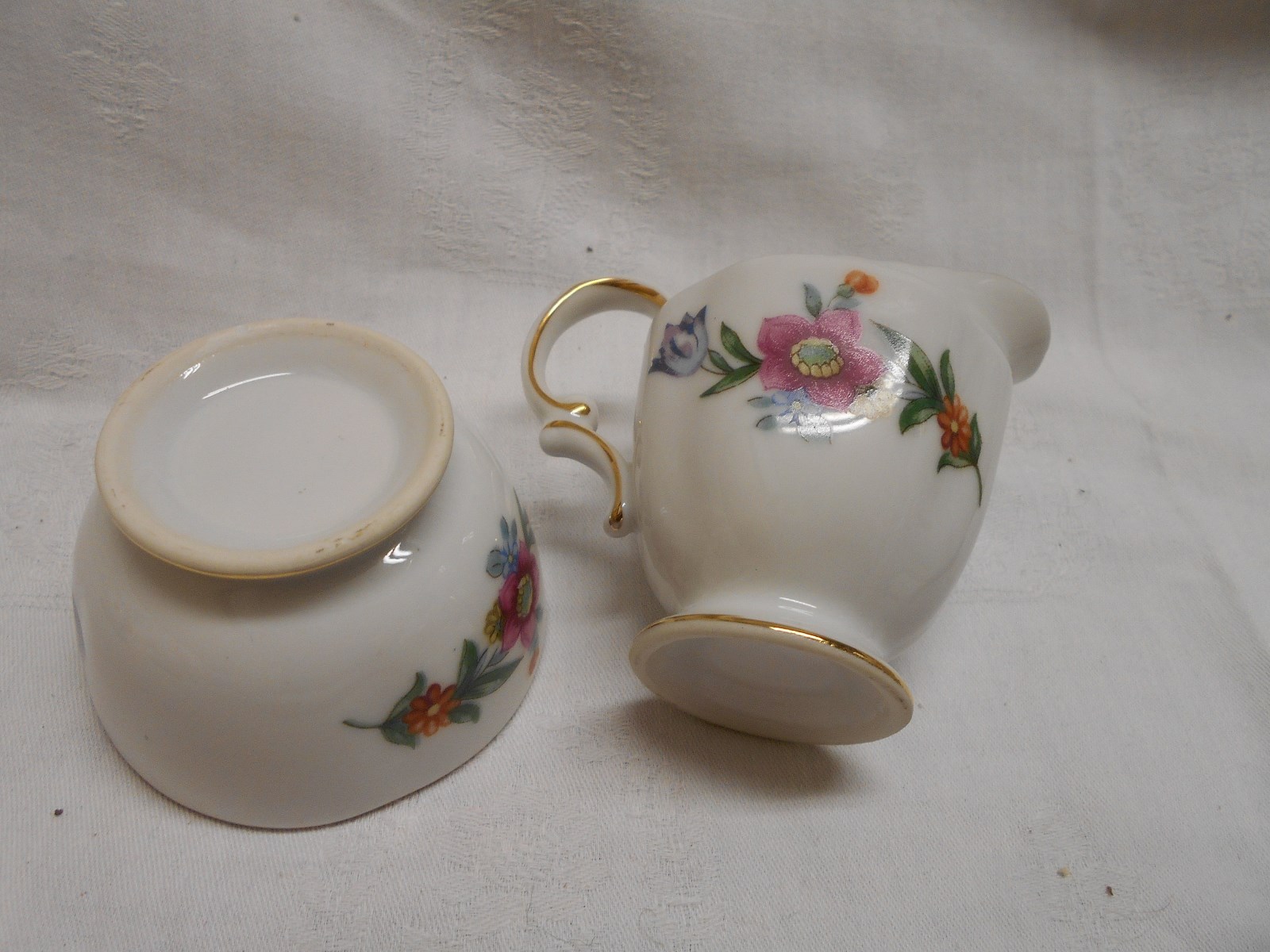 vintage porcelain miniature cream & sugar set pastel flowers  floral 2